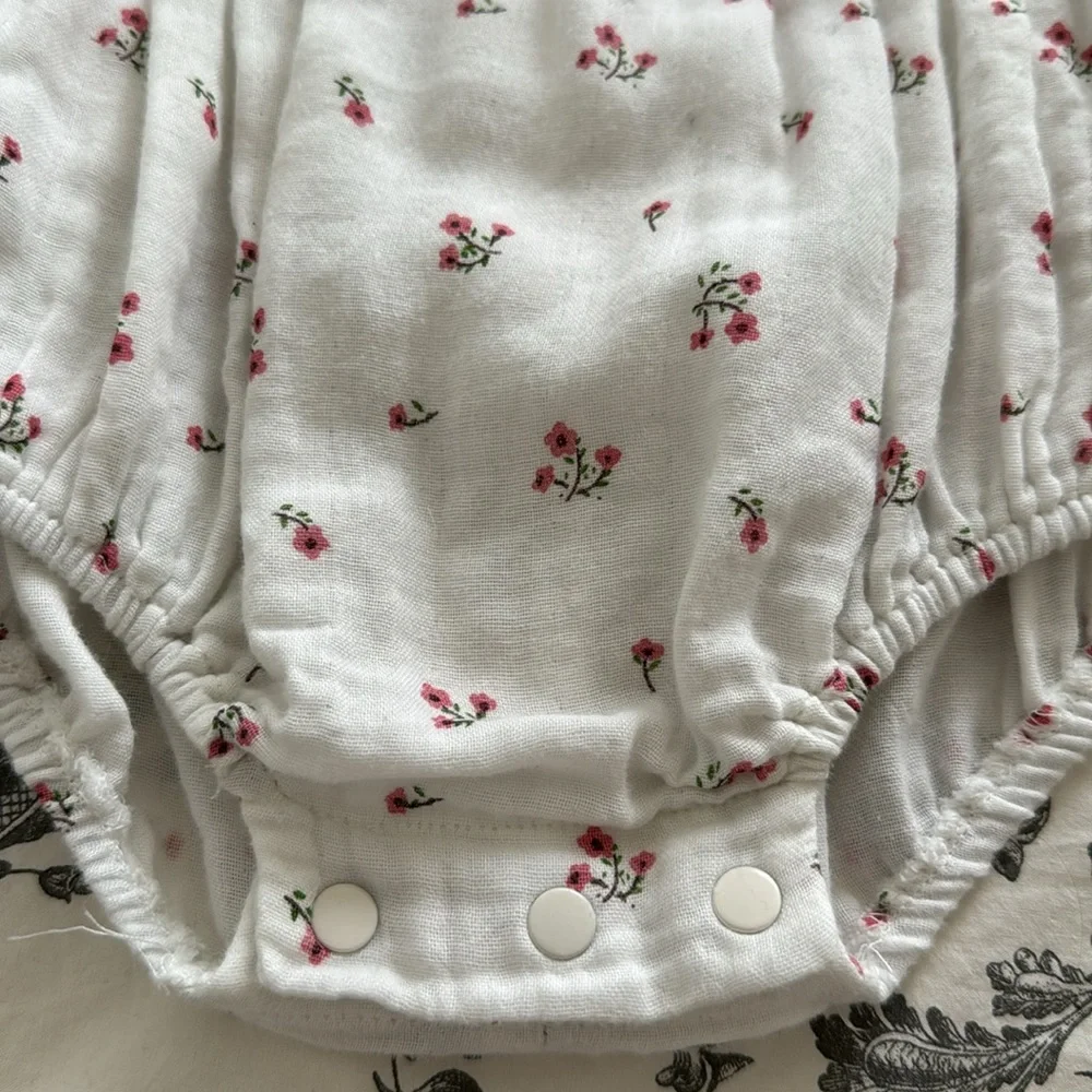Floral White Baby Romper with Crochet Collar